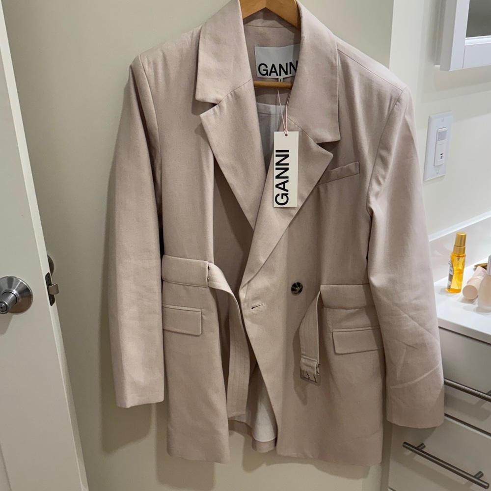 Ganni Cotton Melange Tailoring Blazer in Angora